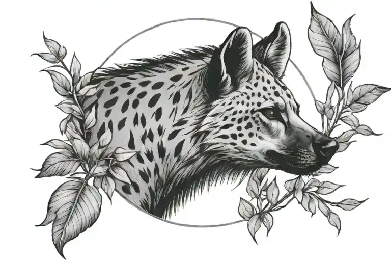 Hyena Inside Circle Shaded With Leaves Nature Back Ground Lower Half Sleeves