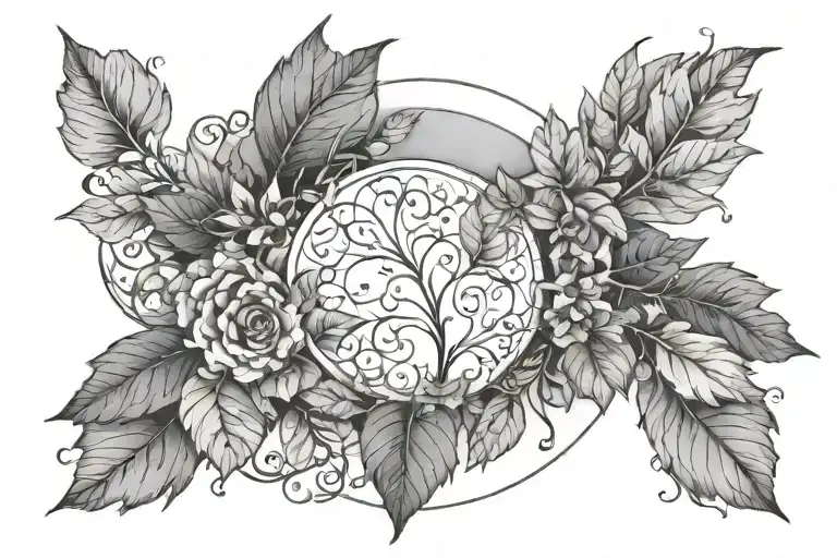 Circle Shaded With Leaves Nature Back Ground Lower Half Sleeves