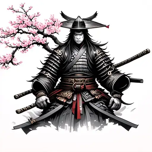 Samurai With Cherry Blossom Tree
