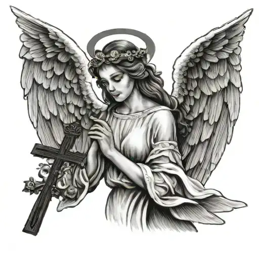 Women Angel Holding Cross