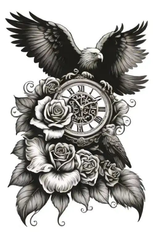 Roses Lion Clock And A Eagle