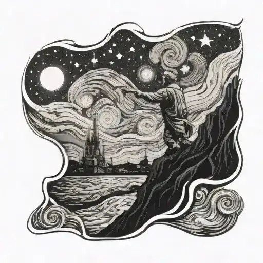 Van Gogh's Starry Night Reimagined With Aquarius Water Bearer Pouring The Stars Into The Sky