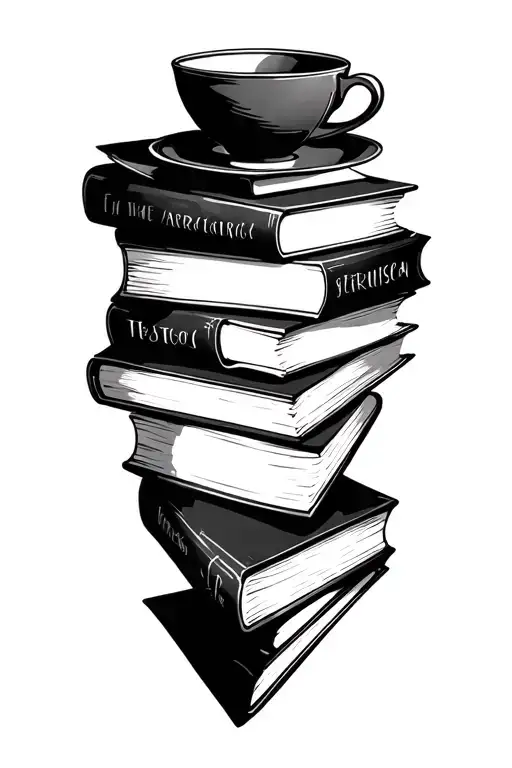 Stack Of 4 Books With Teacup Placed On Top