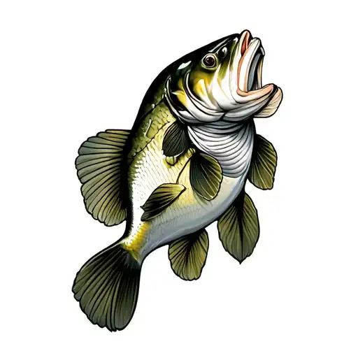 A Scene In Black And White That Depicts A Yellow Perch And A Largemouth Bass