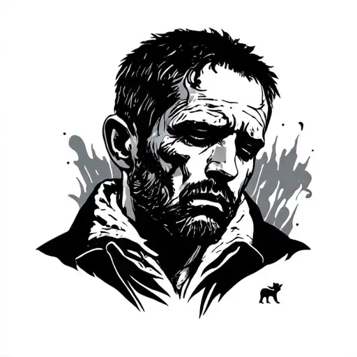 A Black Shilouette Of A Sad Man And A White Outline Of An Small Burly Inside It