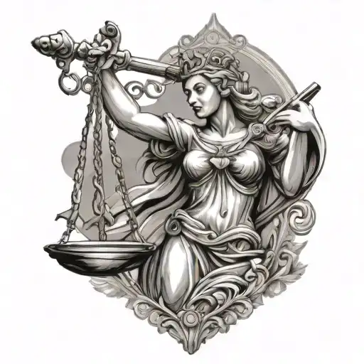 Lady Justice With Sword And Scale Balanced