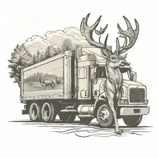 Semi Truck Driving Deer