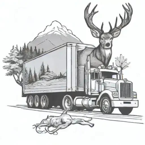 Semi Truck Driving Deer