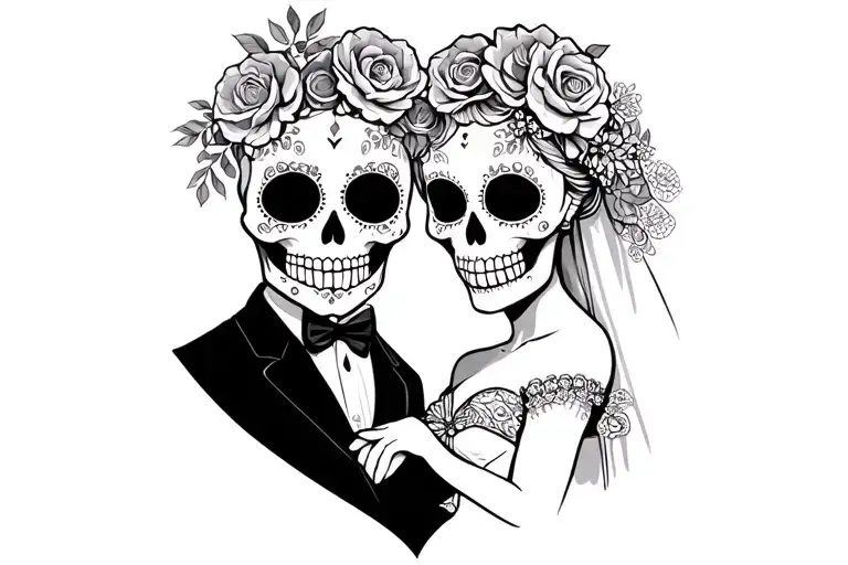 Sugar Skull Bride And Groom Holding Hands