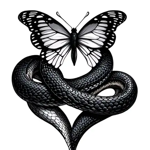 Snake And Butterfly Heart Cute