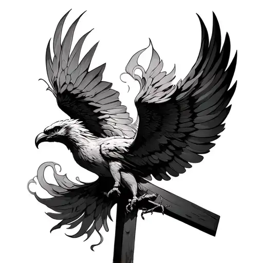 Phoenix Flying Up Towards Cross