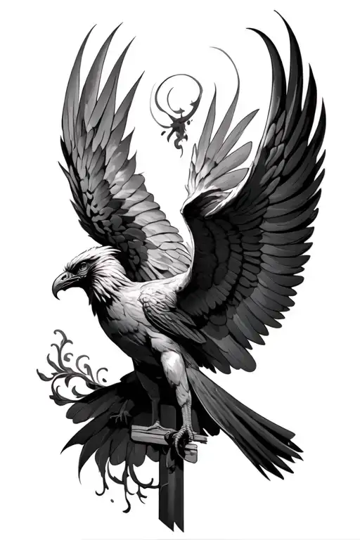 Phoenix Flying Up Towards Cross