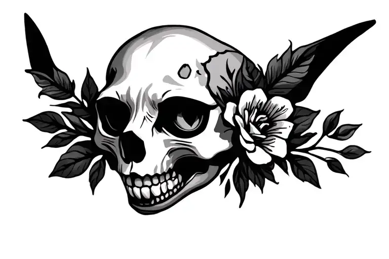 Cat Skull With Flowers And Leaves Sternum