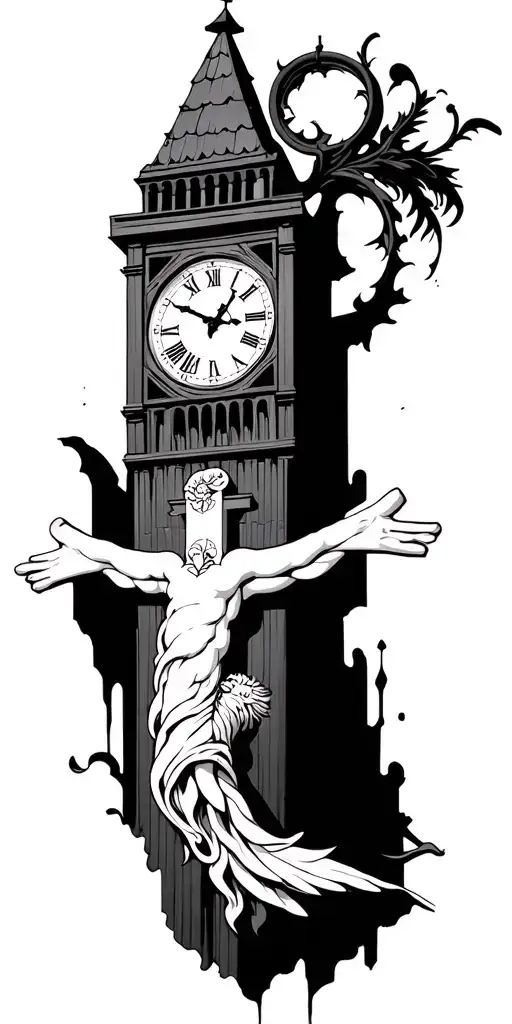 Cross For God With A Clock Tower