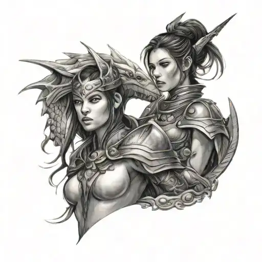 Female Warrior With Dragon