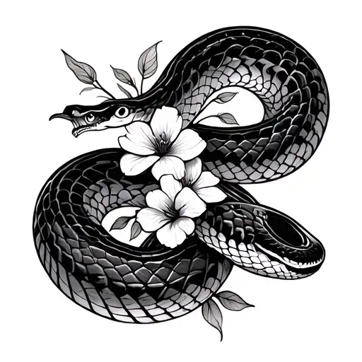 A Snake Wrapped With Flowers