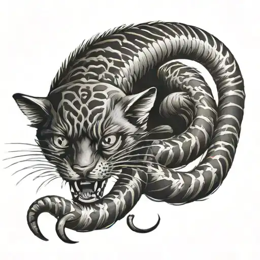 Black Cat Eating Rattlesnake