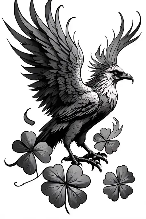 Fiery Phoenix Holding A 4 Leaf Clover