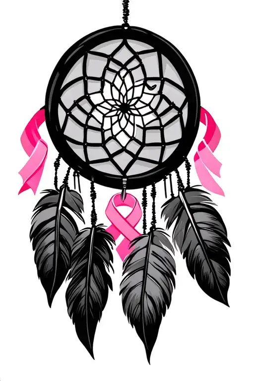 Dreamcatcher Intertwined Breast Cancer Awareness Ribbon In Centre