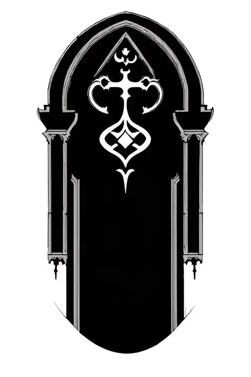 Interior Of Gothic Cathedral And Chi Symbol