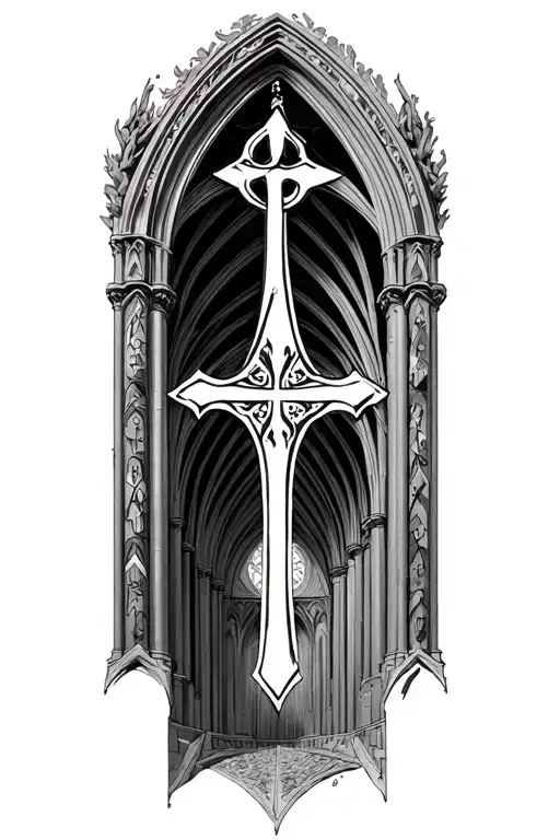 Interior Of Gothic Cathedral And Chi Rho Symbol