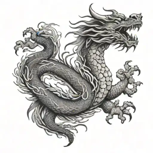 Simple Chinese Dragon Black Ink Tattoo Design
