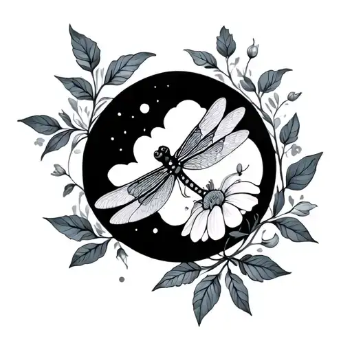 Dragonfly Moon Flowers Blooming