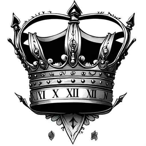 Crown Tattoo With Roman Numerals Surrounded