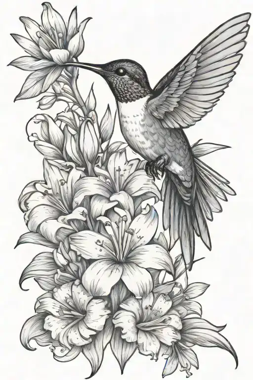 Hummingbird With Daisy And Gladiolus Flowers