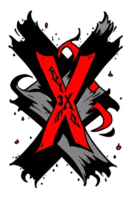 Cross Tatto With Word 3X In Red In The Middle