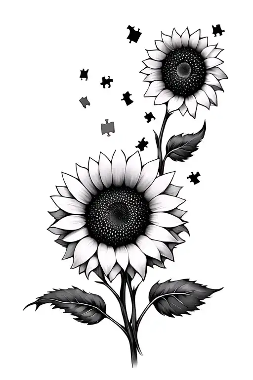 Sunflower With Pedals Turning Into Puzzle Pieces Falling