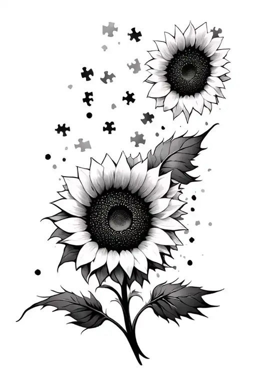 Sunflower With Pedals Turning Into Puzzle Pieces Falling