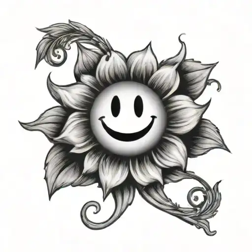 The Words Smiley With A Small Sun Flower Coming Off Of It