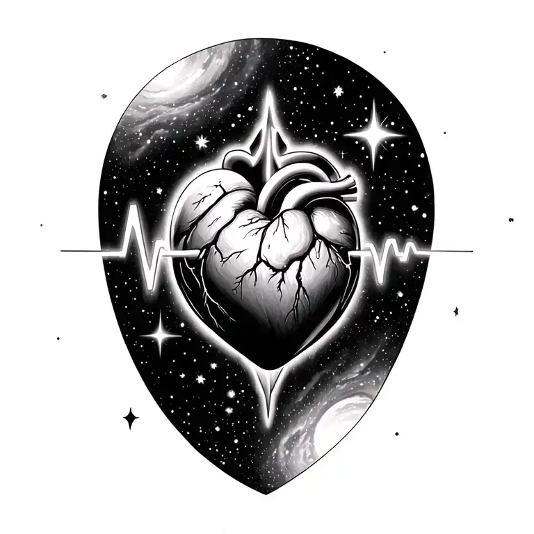 Space With Stars And Galaxies With Heartbeat In The Centre