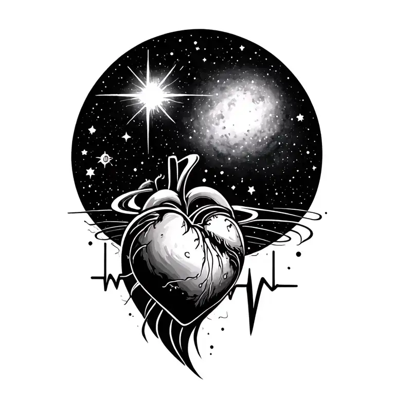 Space With Stars And Galaxies With Heartbeat Line