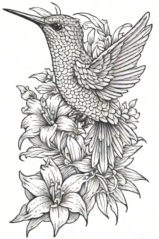 Hummingbird Surrounded By Daisy And Gladiolus Flowers