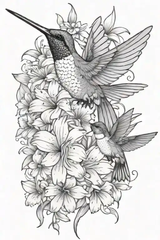 Hummingbird Surrounded By Daisy And Gladiolus Flowers