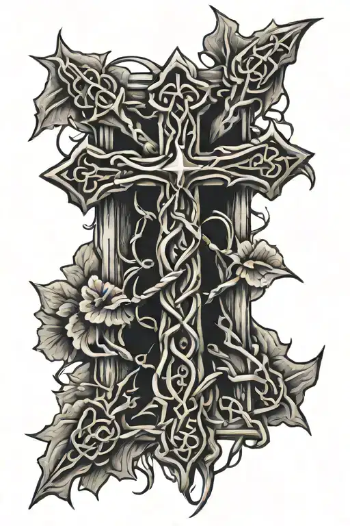 Cross With Crown Of Thorns Hanging From Top Of The Cross