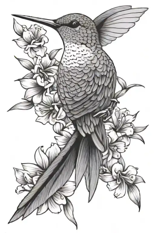 Hummingbird With Daisy And Gladiolus Flowers