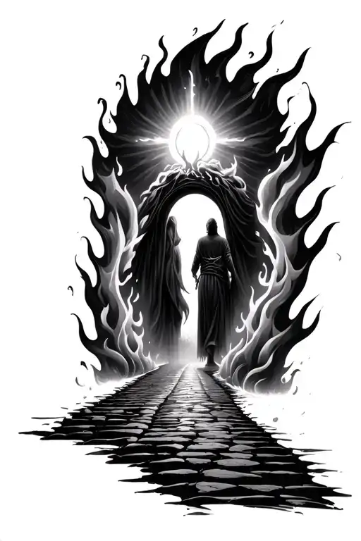 Walk Way To Heaven Surrounded By Flames