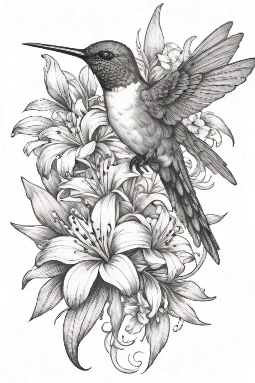 Hummingbird With Daisy And Gladiolus Flowers