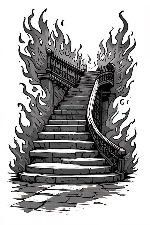 Walk Way To Heaven Stairs Surrounded By Flames