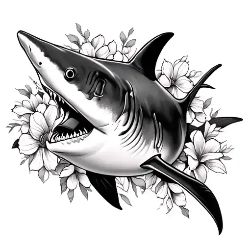 Floral Nurse Shark Tattoo Fine Line