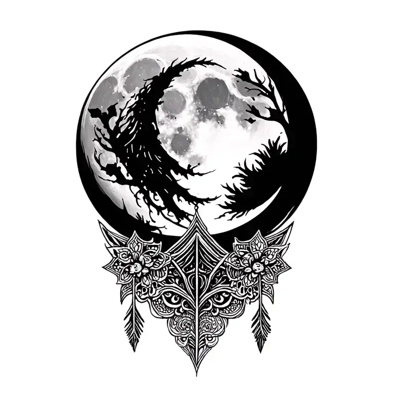 Full Moon Arrow And Lace Design