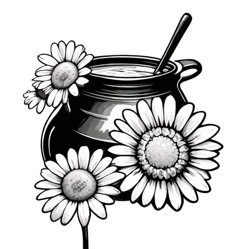 2 Dog Paws And A Pot Of Honey And A Daisy Flower