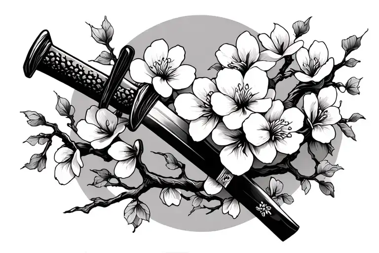 Cherry Blossom Samurai Sword Horizontal