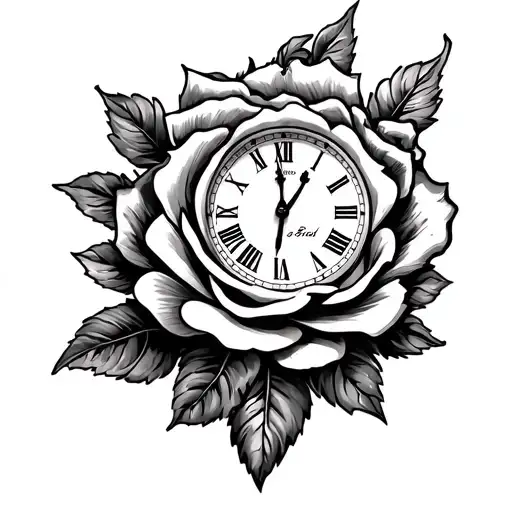 Quote In The Middle And A Rose Below It And Clock Above It