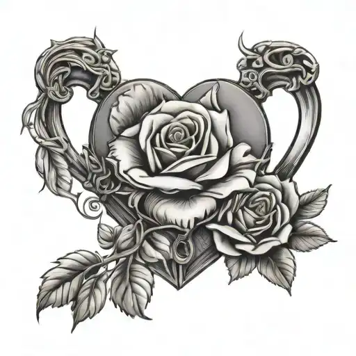 Rose And Honeysuckle Flowers Heart Shaped Lock