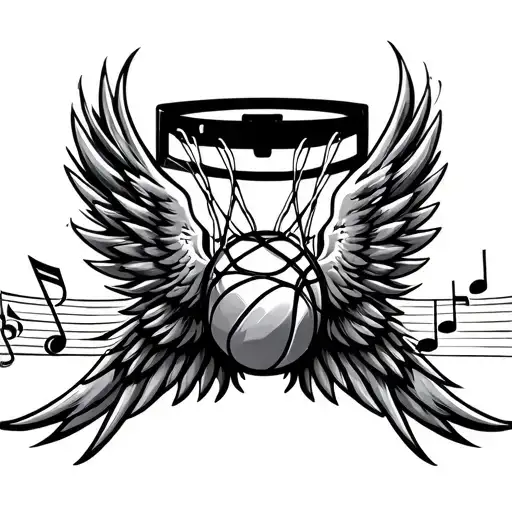 Basketball Hoop Music Notes Wings