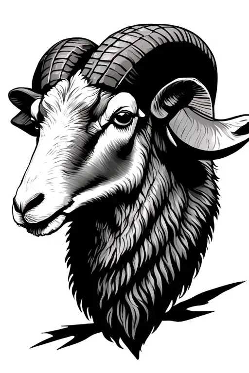Ram Sheep Head Black And White Drawing Style